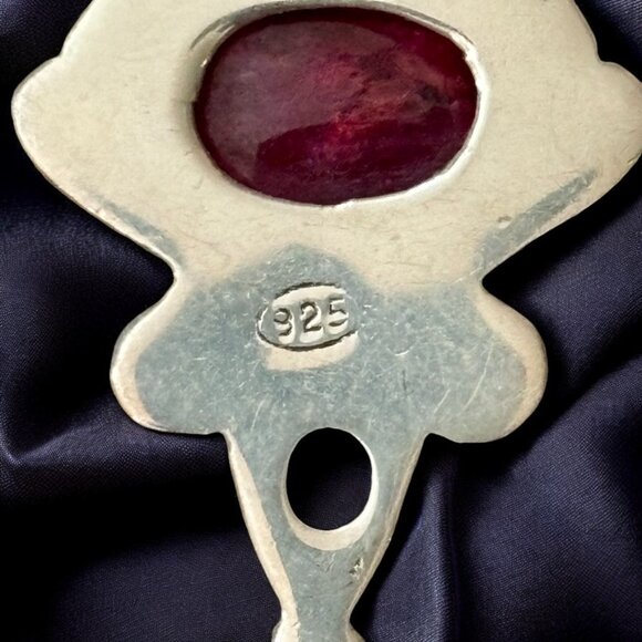 VTG Artisan Crafted Ruby Emerald Sterling Silver Dangle Earrings Stamped 925 - Picture 5 of 7